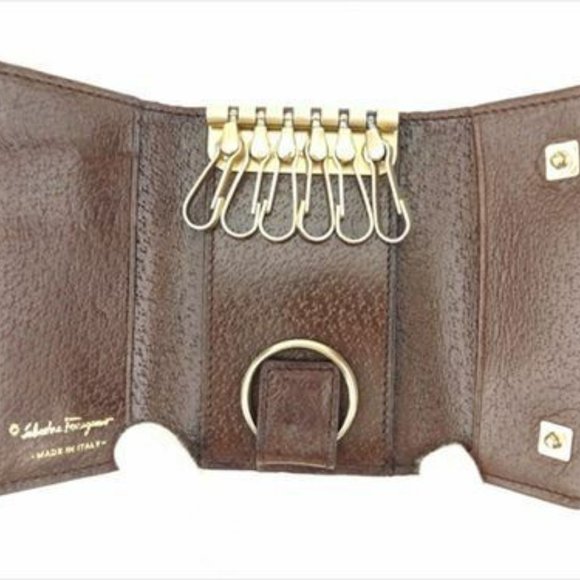 Authentic Salvatore Ferragamo Key case Key holder Brown Gold leather Woman unise - Picture 5 of 8